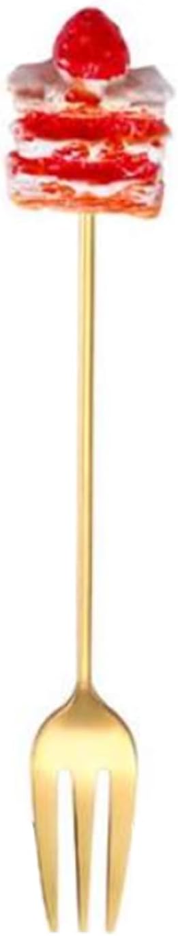 fruit forks，Dinner Forks,Stainless Steel Forks1pcs Cake Pattern Stainless Steel Three Teeth Fruit Fork Cake Dessert Fork for Kitchen School Office Restaurant Fork (Color : Gold a)