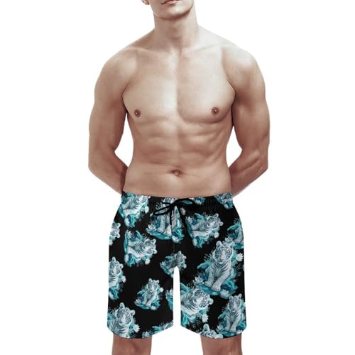 Cute White Tiger Men's Swim Trunks Quick Dry Beach Shorts Board Shorts Bathing Suits with Pockets2