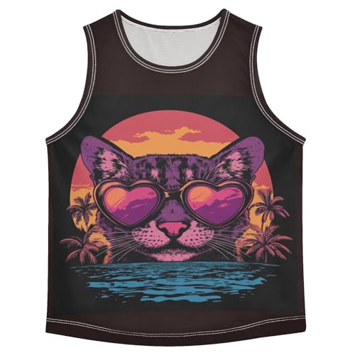 Cat Palms Sunset Orange Boys Tank Tops Toddler Sleeveless Tank Top Undershirts for Sports,3T