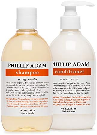 Phillip Adam Orange Vanilla Shampoo and Conditioner Set for All Types of Hair – Apple Cider Vinegar Formula - Enhance Shine and Restore Smoothness - 12 Ounce Each