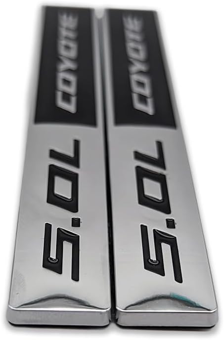 2Pcs Metal 5.0L Coyote Logo Emblem 3D 5.0 Badge Racing Sport Sticker Turbo Decal Car Trunk Replacement for Universal Vehicle (Chrome&Black)