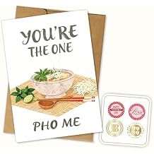 5.3x8in Valentines Day Card with Pho Bowl, Vietnamese Food Pun Greeting Featuring Cozy Noodle, Playful Romantic Stationery for Boyfriend Girlfriend Husband Wife, Blank Inside with Envelope Vlt10
