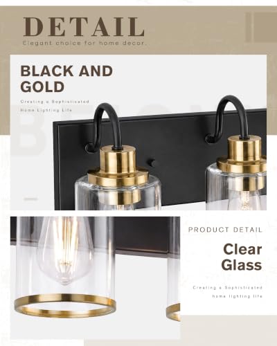 Image of Beionxii 4 Light Bathroom Light Fixtures, Blac and Gold Vanity Lights with Clear Glass Shades, Vanity Lights Over Mirror, Wall Sconces for Kitchen Living Room Hallway Cabinet Porch, BX-VL01BKG-4CG