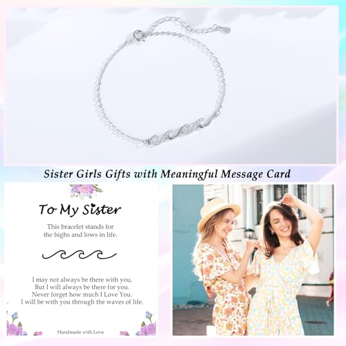 Image of Gifts for Women Christmas Birthday, Silver Wave Bracelets for Woman Mom Wife Grandma Daughter Granddaughter Friend Sister, The Waves of Life We've Through Together Mothers Day Graduation Gift