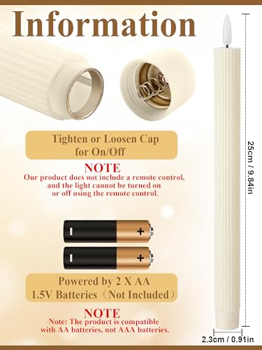 Image of Retisee 30 Pcs 10 Inch Flameless Taper Candles LED Candles Bulk Battery Operated Taper Candle Flickering LED Candlesticks for Valentines Birthday Wedding Party Decor (Elegant Style,Ivory)