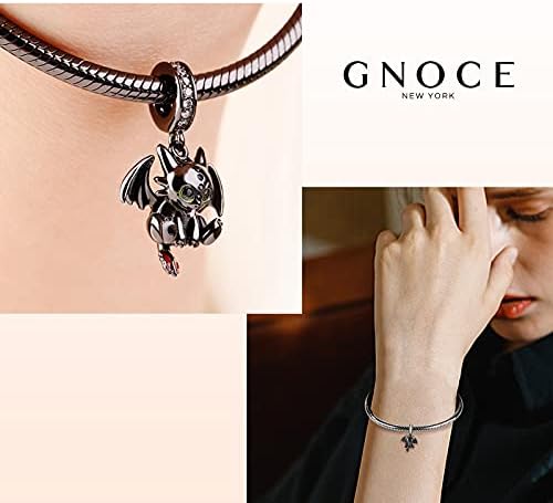 GNOCE Black Plated Little Dragon Charm Pendant Sterling Silver Fight for Homeland Charm Bead Fit Bracelet/Necklace Jewelry Gift for Women Mens
