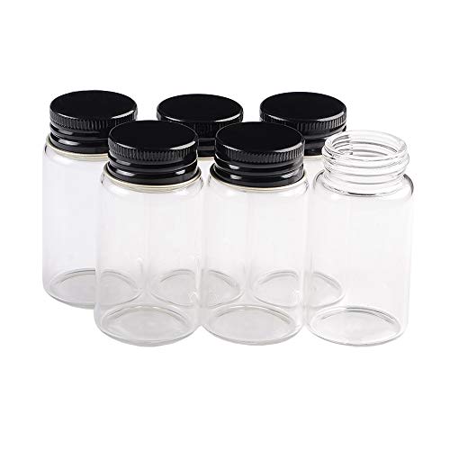 24pcs 50ml Transparent Glass Bottle with Black Aluminum Cover Empty Mini Glass Bottle Jars Wishing Bottle DIY Decorative Glass Jars