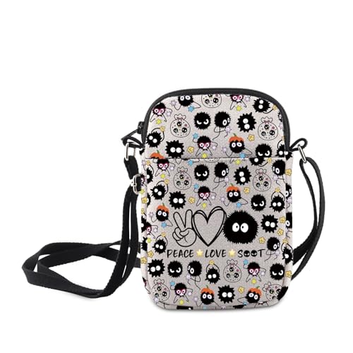 MNIGIU Anime Lover Gift Kawaii Soot Crossbody Bag Sprite Anime Gift Peace Love Soot Adjustable Shoulder Bag