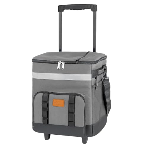 SUNNYNEST Rolling Cooler Bag 35 Litre Cool box Portable Insulated Tote with Wheels and Telescopic Handle Cooler on Wheels for Camping Hiking Travel Beach & Outdoor Events (Gray)