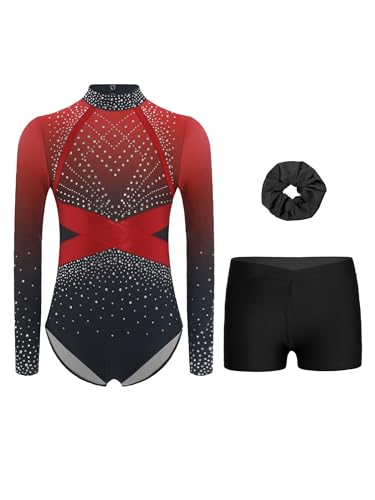 Miutii Mädchen Turnanzug Glitzer Gymnastikanzug Langarm Ballettanzug mit kurze Hose Haarband Gymnastik Leotard Eislaufen Tanzkostüm Rot 170-176 Miutii Mädchen Turnanzug Glitzer Gymnastikanzug Langarm Ballettanzug mit kurze Hose Haarband Gymnastik Leotard Eislaufen Tanzkostüm Rot 170-176