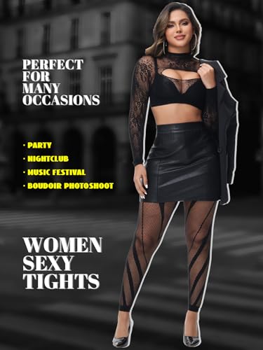 Women Sexy Tights Fishnet Opening Leggings Stripe Pantyhose Black Socks Lingerie Pants2