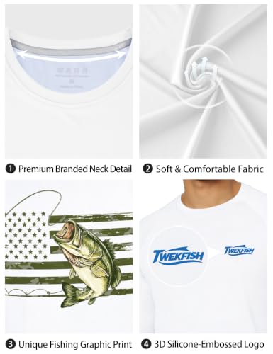 Twekfish Men's UPF 50+ Fishing Shirt, Long Sleeve UV Protection Sun Shirt, Quick Dry Rash Guard Tee for Hiking Running, Flag Bass Graphic — view 5
