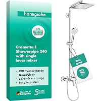 hansgrohe Crometta E - Duschsystem mit Einhebelmischer, Regendusche (240 x 240 mm) mit Armatur, Handbrause (2 Strahlarten), Schlauch, Brausestange und eckiger Kopfbrause (1 Strahlart), Chrom, 27284000 – Ansicht 1