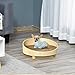 PawHut Hundesofa aus Ratten Erhöhtes Haustiersofa mit Kissen Katzensofa Hundebett Haustierbett Hundeschlafplatz für minimale Hunde waschbarer Bezug Holzbeine Natur+Hellbraun Ø59 x 23,5 cm