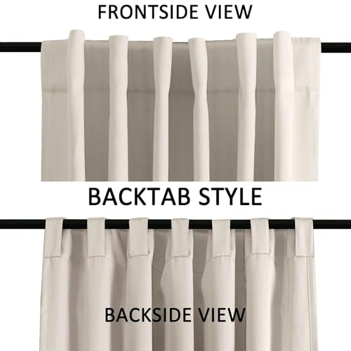 Turquoize Cream Beige Blackout Curtains Thermal Insulated Room Darkening Curtains for Living Room 84 Inch Length Back Tab/Rod Pocket Black Out Curtains, 52" W x 84" L, Cream Beige - Thumbnail 4