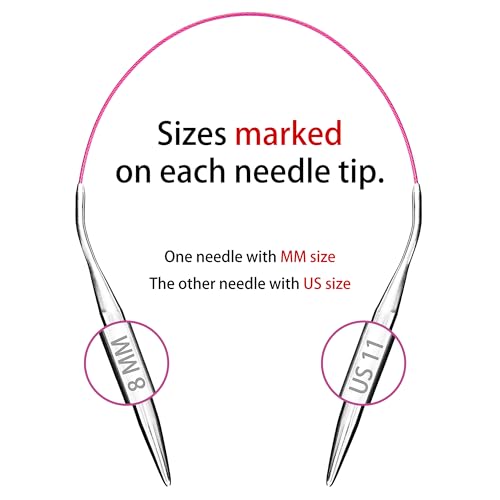 Image of cuteDIY Size 11 Circular Knitting Needles 16 Inch, US 11 / 8mm, Metal | Smooth Join and Flexible Cable Help Yarn Glide with Less Snagging for Hats, Sleeves and Chunky Yarn