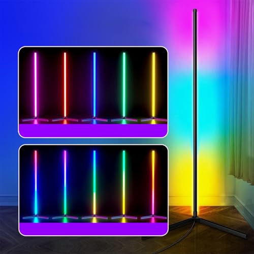 Rgbic Luz ambiente de LED para chão com 16 milhões de cores, luz de canto de parede de emenda de trê