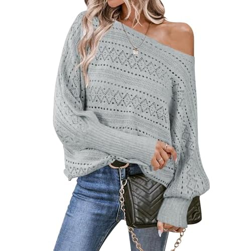 Cakulo Womens Off Shoulder Sweater Top Fall Outfits Fashion 2025 Oversized Knit Batwing Long Sleeve Crochet Pullover Sweaters