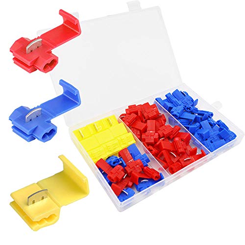 senvenelec 50Pcs Terminal de connecteur de connecteur Rapide de Fil de Verrouillage écossais, connecteur de Fil, connecteur de Branche de connecteur Rapide - 22Pcs Rouge, 22Pcs Bleu, 6Pcs Jaune