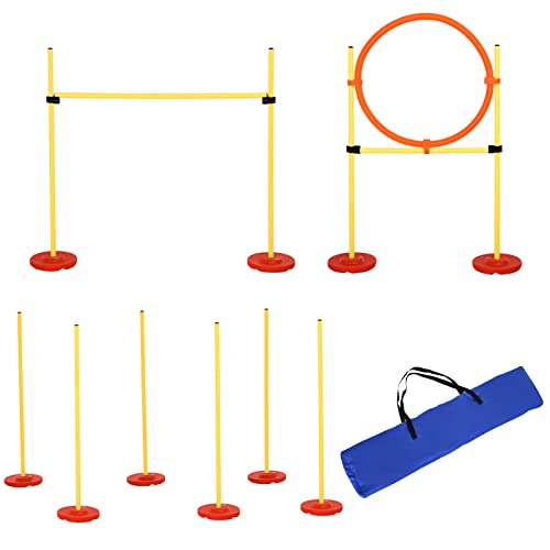 Pawhut Hunde Agility Set 3-in-1-Training für Haustiere,Inklusive Tasche,Leicht zu tragen, Gelb