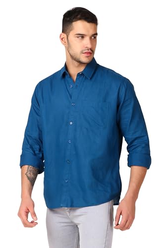 Image of Patrinus Pure Linen Mandarin Collar Full Sleeve Shirt