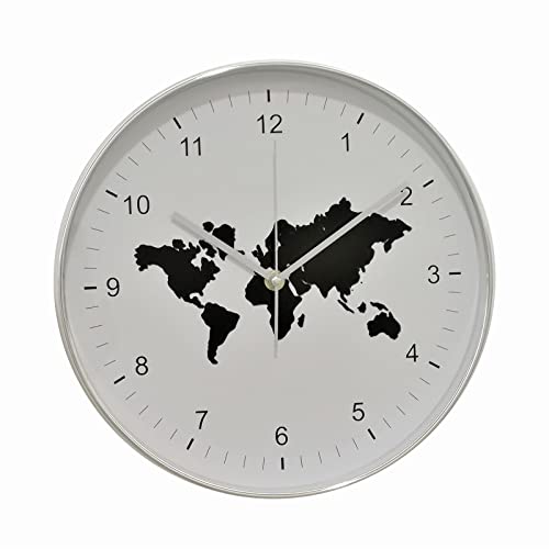 Andstar Modern Silent Round Wall Clock 12 Inch World Map Design Dattery Operated Home Decor Wall Clocks For Living Room Bedroom Kitchen(White) #TOP15