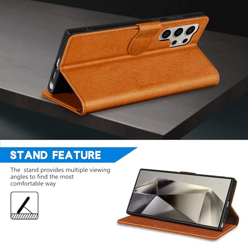 Image of ZZXX for Samsung Galaxy S25 Ultra Wallet Case with [RFID Blocking] Card Slot Kickstand Magnetic Closure Leather Flip Fold Protective Phone Case for Galaxy S25 Ultra 5G Case Wallet(Brown-6.8 inch)