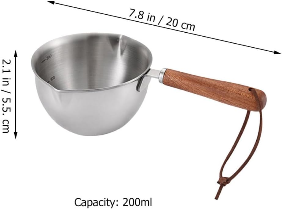 Butter Melting Pot 200ml Stainless Steel Wood Handle for Heating Cooking