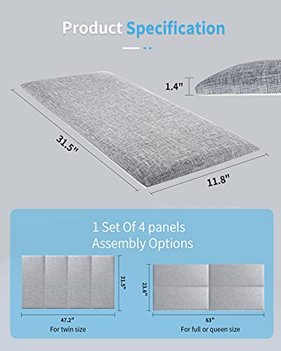 Art3D Modern Horizontal Tufed Upholstered Headboard For Full/Queen In Gray, Pack Of 4 Panels 31.5" X 11.8" #TOP6