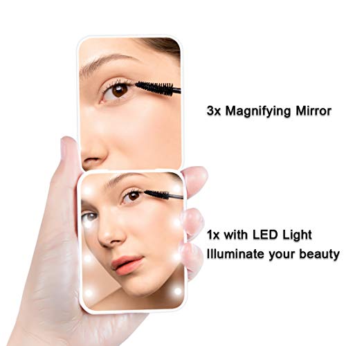 Milishow Compact Mirror, 1X/3X Magnifying Led Pocket Mirror, Small Lighted Travel Makeup Mirror For Purse, Handbag, Folding, Handheld, 2-Sided Mini Mirror, Mirror With Lights For Women -White #TOP2