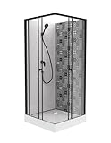 ONDÉE - Cabine De Douche Ciment - Montage Sans Silicone - Cabine 90x90x207cm - Accès D'Angle - Portes Coulissantes En Verre Trempé 5Mm - Profilés Aluminium Peint Noir Mat - Livrée En Kit
