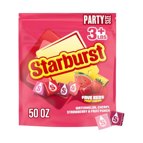 Image of STARBURST FaveREDS Chewy Fruit Chews, Bulk, Wrapped, Party Size, 50 oz | Soft juicy red fruit chews individually wrapped, a bulk fit for party favors, sharing, road trips, lunch box, sour candy