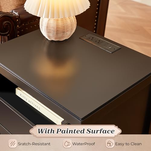 Huuger Black Nightstand Set of 2, Night Stand with Charger Station, Bedside Table with 2 Drawers, Bed Side Tables for Bedroom, Modern Nightstands, Metal Knobs, Painted Surface by Huuger - Image 8