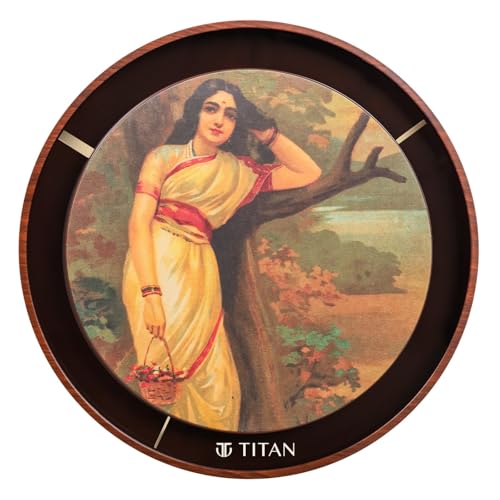 Image of Titan Raja Ravi Verma Series Ahalya Wall Clock with Embossed Dial & Silent Sweep, Model W0095PA02 | 31.7 cm x 31.7 cm x 4.7 cm