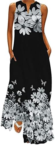 Summer Dresses for Women 2023 Plus Maxi Dress for Women Summer, Women's Casual Loose Long Dresses Sleeveless Flower Printed Beach Boho Dresses with Pocket
