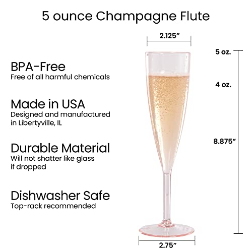 Us Acrylic Plastic 5 Ounce One Piece Champagne Flute In Rose | Set Of 12 Wine Stems | Reusable, Bpa-Free, Made In The Usa, Top-Rack Dishwasher Safe #TOP4