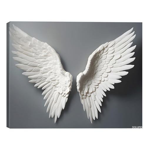 A Pair of White Angel Wing Wall Art Posters Pictures for Gallery Room Aesthetic Living Room Bathroom Bedroom Decor 8x10inch Framed