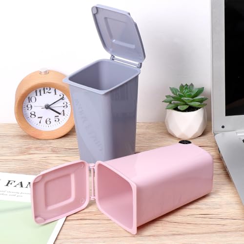 Image of TOYANDONA 4PCS Mini Plastic Trash Can, Storage Bin Desktop Organizer, Wastebasket Trash Can with Lid, Tiny Desktop Waste Garbage Bin for Home Office Kitchen