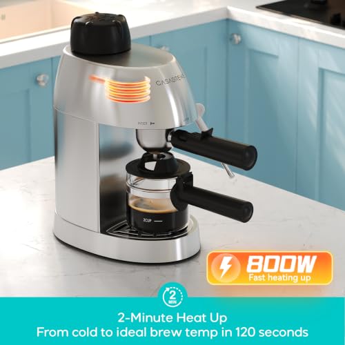 Image of CASABREWS 3.5 Bar 4 Cup Espresso Cappuccino Machine with Milk Frother | Stainless Steel, Milk Frother, Dual Safety Switches, 800W, Compact for Home, Brew Espresso, Latte, Cappuccino, Iced Coffee