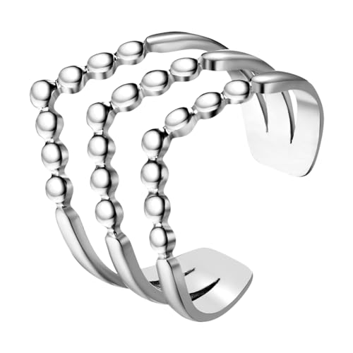 JewelryWe Anillo Apilable Ajustable Mujer: Anillo Plata Abierto en V para el Pulgar Acero inoxidable 316L Hipoalergénico Antialérgico Sencillo Moda - Para Casual Fiesta Regalo