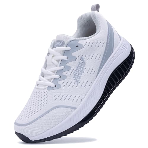 MAFEKE Womens Wide Walking Shoes Arch Support Orthotic Plantar Fasciitis Tennis Sneakers Wide Width Comfortable Breathable Shoe for Foot Pain Relief White US 10.5