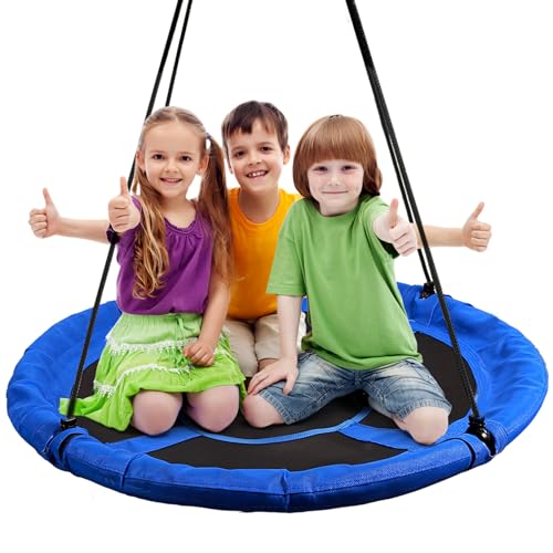 Domaker 43â€ Saucer Tree Swing Set, Heavy Duty Extra Large Round Swing for Tree,500lb Weight Capacity,Waterproof Yard Swings Seat for Kids Adults Outdoor Playground Backyard Activity, Blue