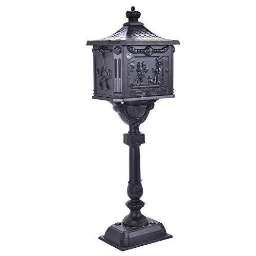 KCHEX Mail Box Heavy Duty Mailbox Postal Box Security Cast Aluminum Vertical Pedestal (Black) - Thumbnail 4