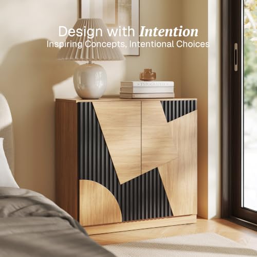 Image of BELLEZE 33 inch Modular Sideboard Buffet Cabinet - Camel Espresso Black R