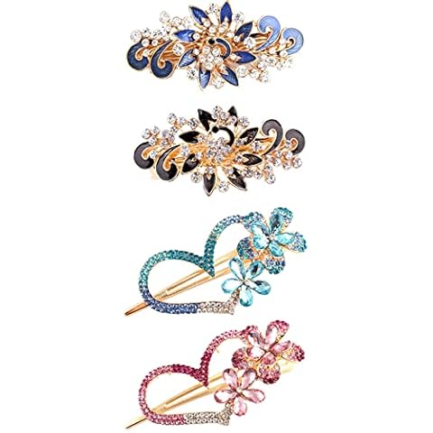Hair Claw, 4 Pack Hair Barrettes for Women Hair Clips Heart Shaped Crystal Hair Barrettes Bow Hair Clips Rhinestones Hair Clip Hair Claw Clips Cover