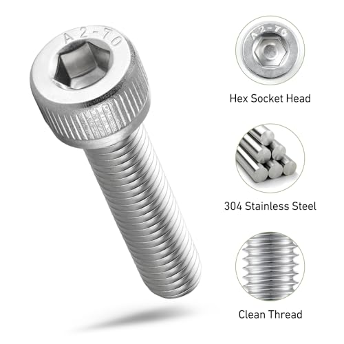 SVLING M6-1.0 x 75mm Bolt, 20PCS M6 Hex Socket Head Cap Screws Bolts, 304 Stainless Steel 18-8, Full Threads, Allen Socket Drive, with Hex Spanner by SVLING - Image 2