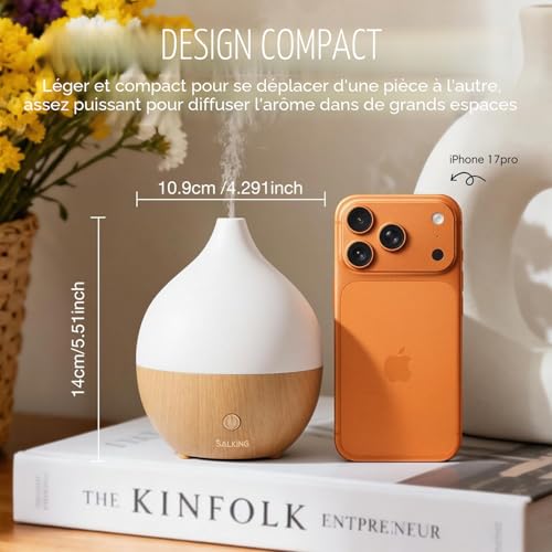 SALKING Diffuseur d’Huiles Essentielles Ultrasonique, Humidificateur d’Air Électrique 100 ML, Diffusion Silencieuse, Lumière Chaude avec Arrêt Automatique, pour Chambre, Yoga et Massage, Pack de 2 - 6