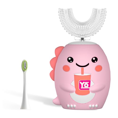 yeklike Cepillos de dientes eléctricos para niños, cepillo de dientes ultrasónico en forma de U, cepillo de dientes recargable para niños con temporizador inteligente, diseño impermeable IPX7, cepillo