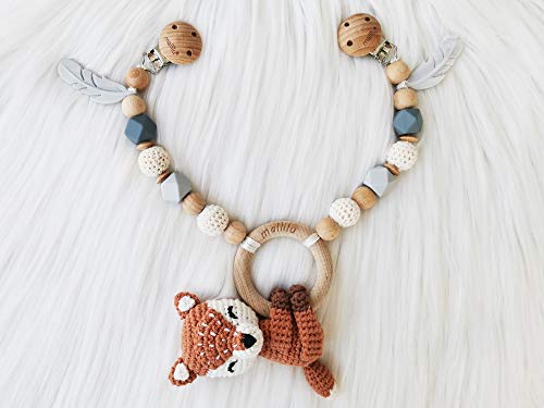 mallilu Kinderwagenkette gehäkelt mit Gravur Fuchs (Malu) Grau Cover