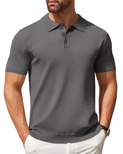 Polo en tricot de qualité Coofandy gris foncé homme taille XL chic